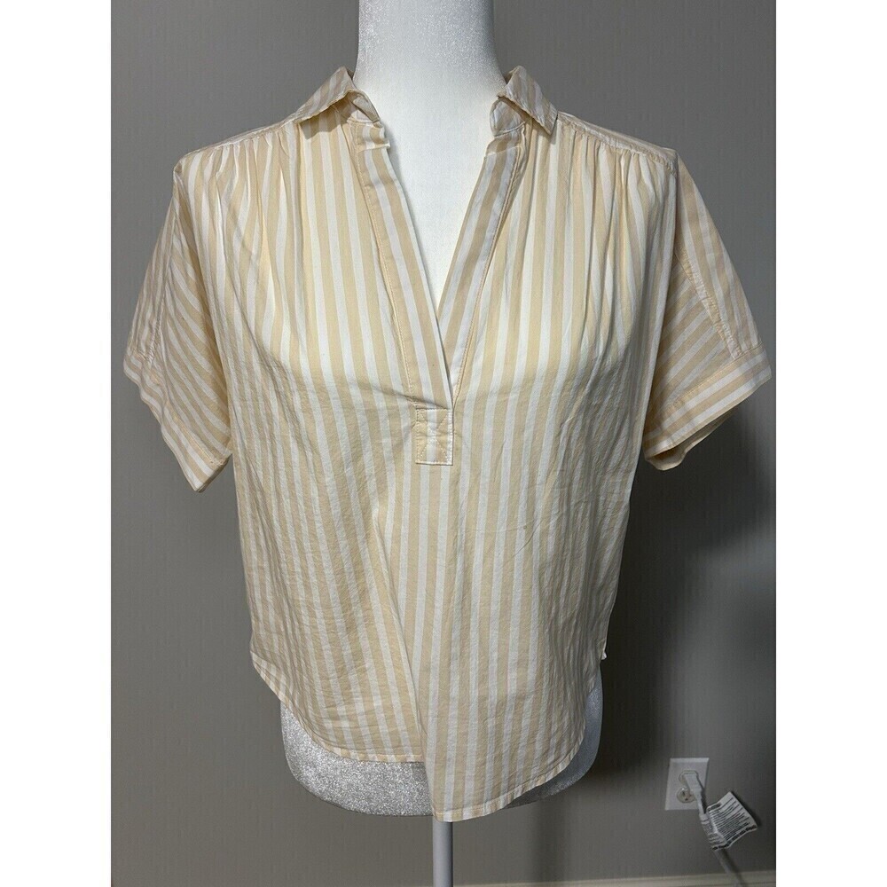 UNIVERSAL THREAD Crop V-neck Collared Stripe Short Sleeve Top Small - Picture 1 of 6
